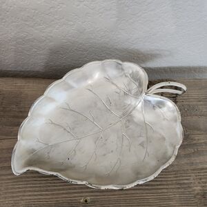 Vintage Seki Japan Silver Plated  Leaf Shaped Decorative Tray Candy Dish